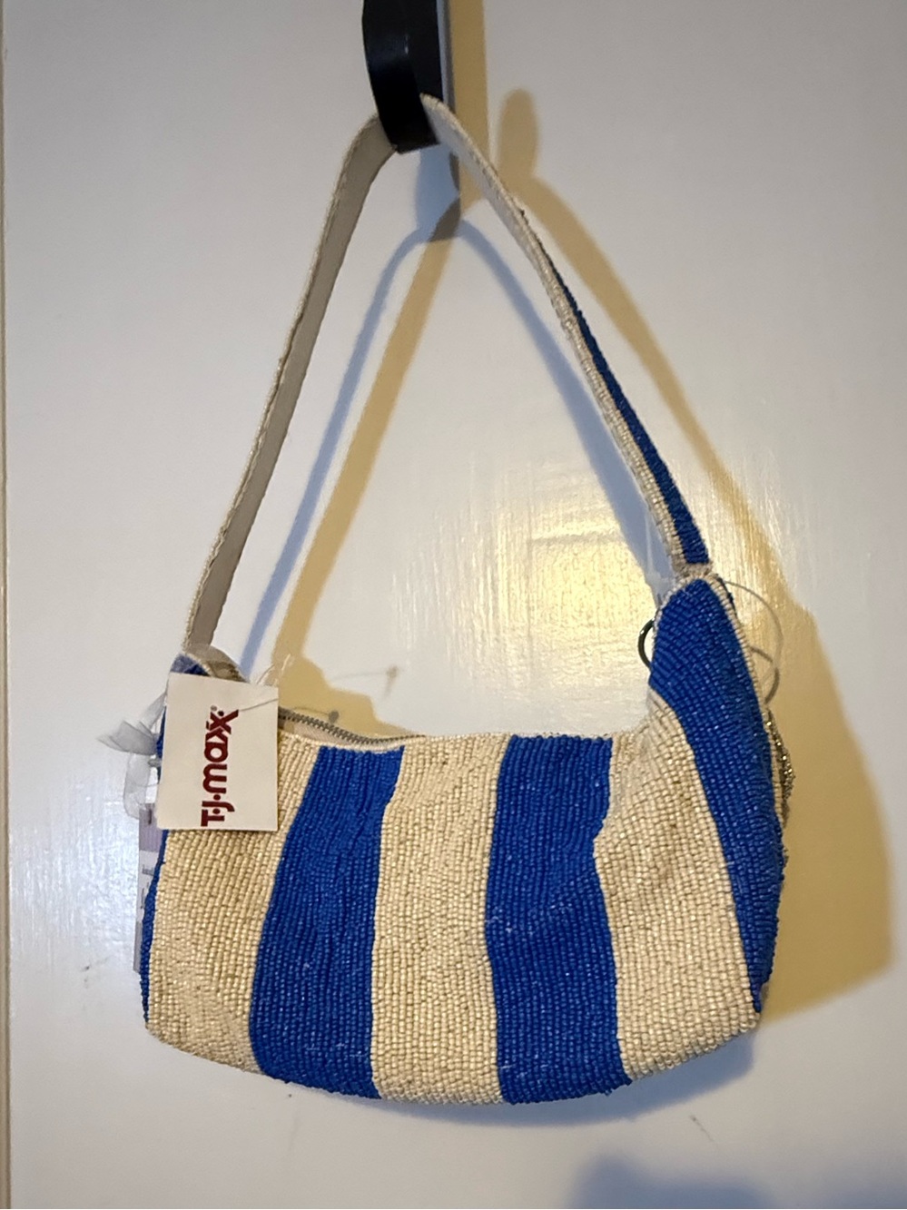 T.J.Maxx Blue & White Cocktail, Striped Beaded Mini Shoulder Bag - Picture 5 of 10